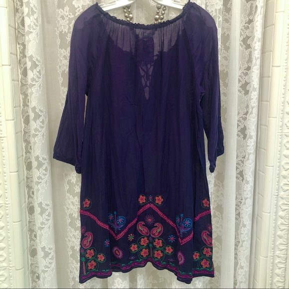 JOHNNY WAS * Indigo Embroidered Peasant/Boho Style Dress - Picture 8 of 9